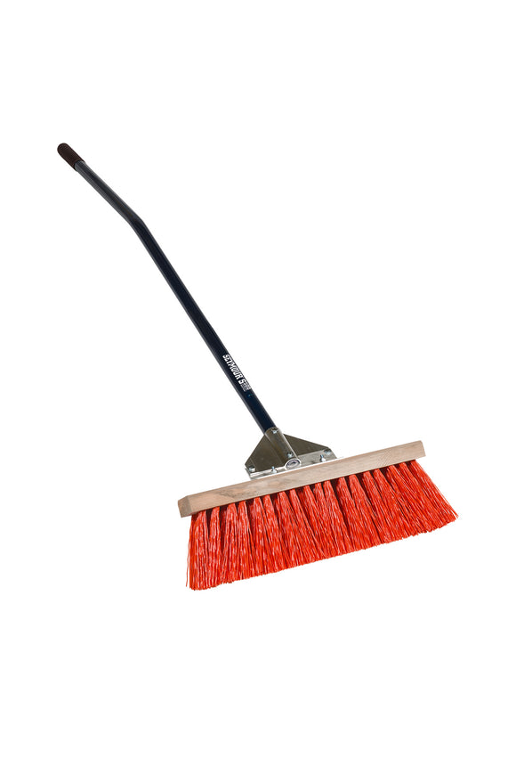 Seymour Street Broom, 18" Head 5" StiffBristles, Gusset Bracing, 60" Ergonomic Powder- Coated Aluminum, Cushion Grip